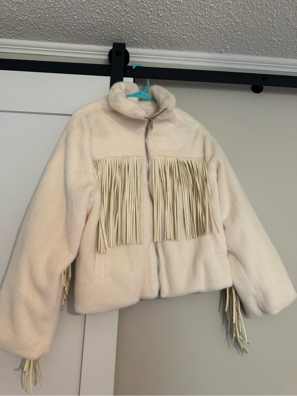 Buddy Love Cream Fringe Faux-Fur Zip Jacket